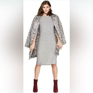 a new day Gray Long Sleeve Dress with Leopard Print Coat